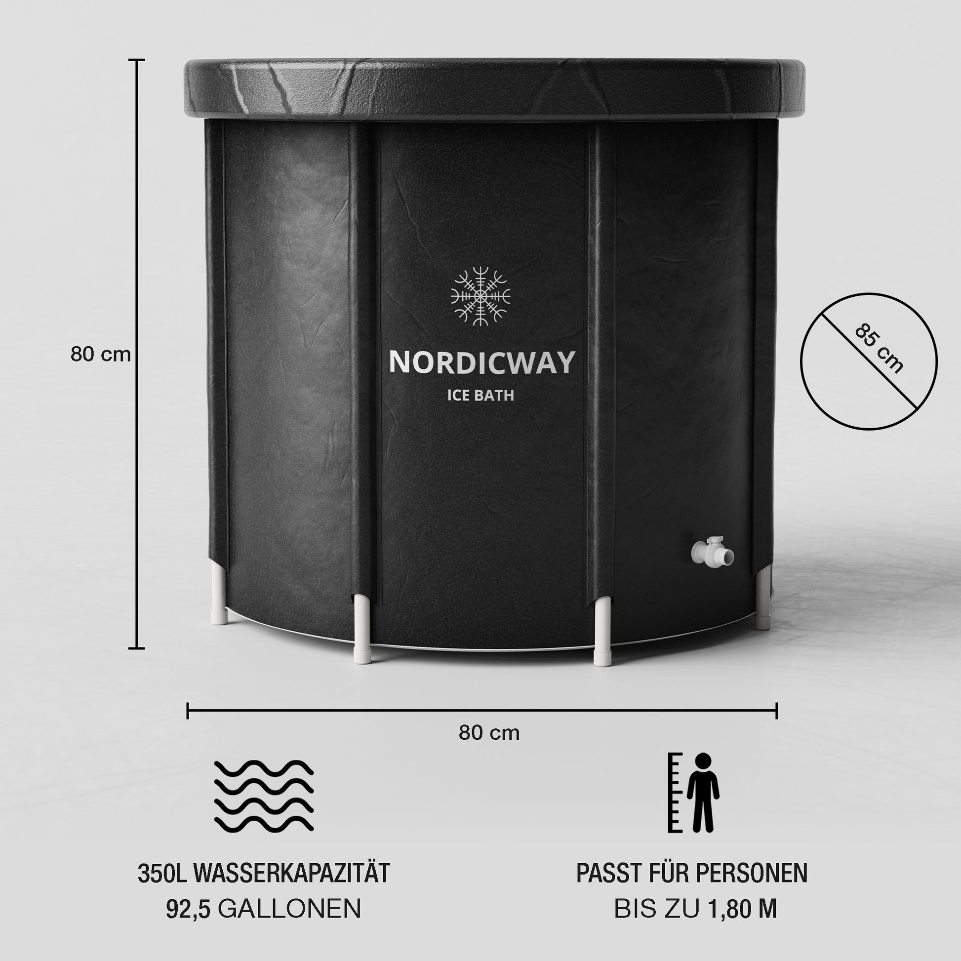 350L NordicWay™ Eisbadewanne für effektive Kaltwassertherapie, mit innovativer Eishaube™