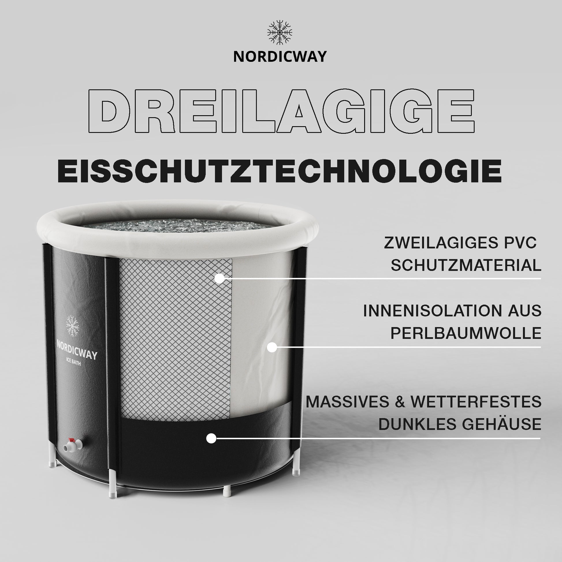 350L NordicWay™ Eisbadewanne für effektive Kaltwassertherapie, mit innovativer Eishaube™